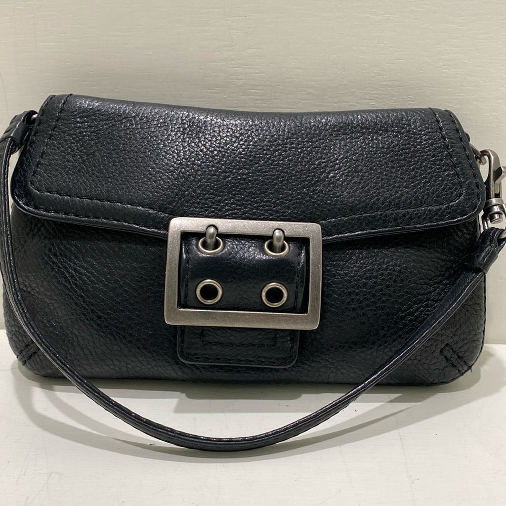 BANANA REPUBLIC Black Pebbled Leather Buckled Wristlet/ Clutch Bag